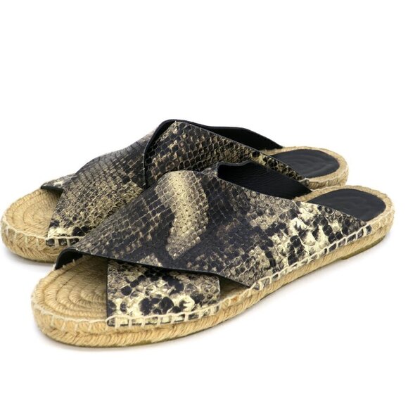 VINCE Castel Snake Espadrille Slide Sandals Cross Strap Flats - Picture 2 of 5